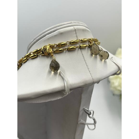 J. Crew Champagne Tan Colored Faceted Glass Drops Dangle Long Necklace - Picture 7 of 10